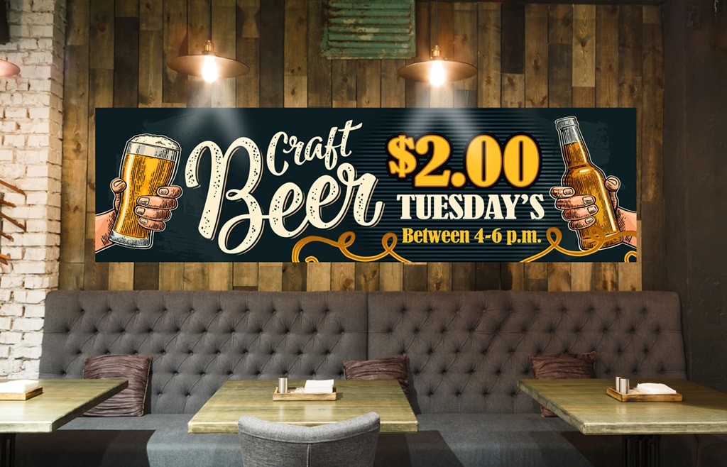 Craft Beer promotional cling sign displayed in a bar